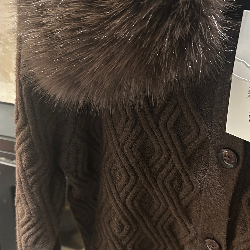 LOVETREND Chocolate Brown Cardigan with Faux Fur Collar - Picture 4 of 10